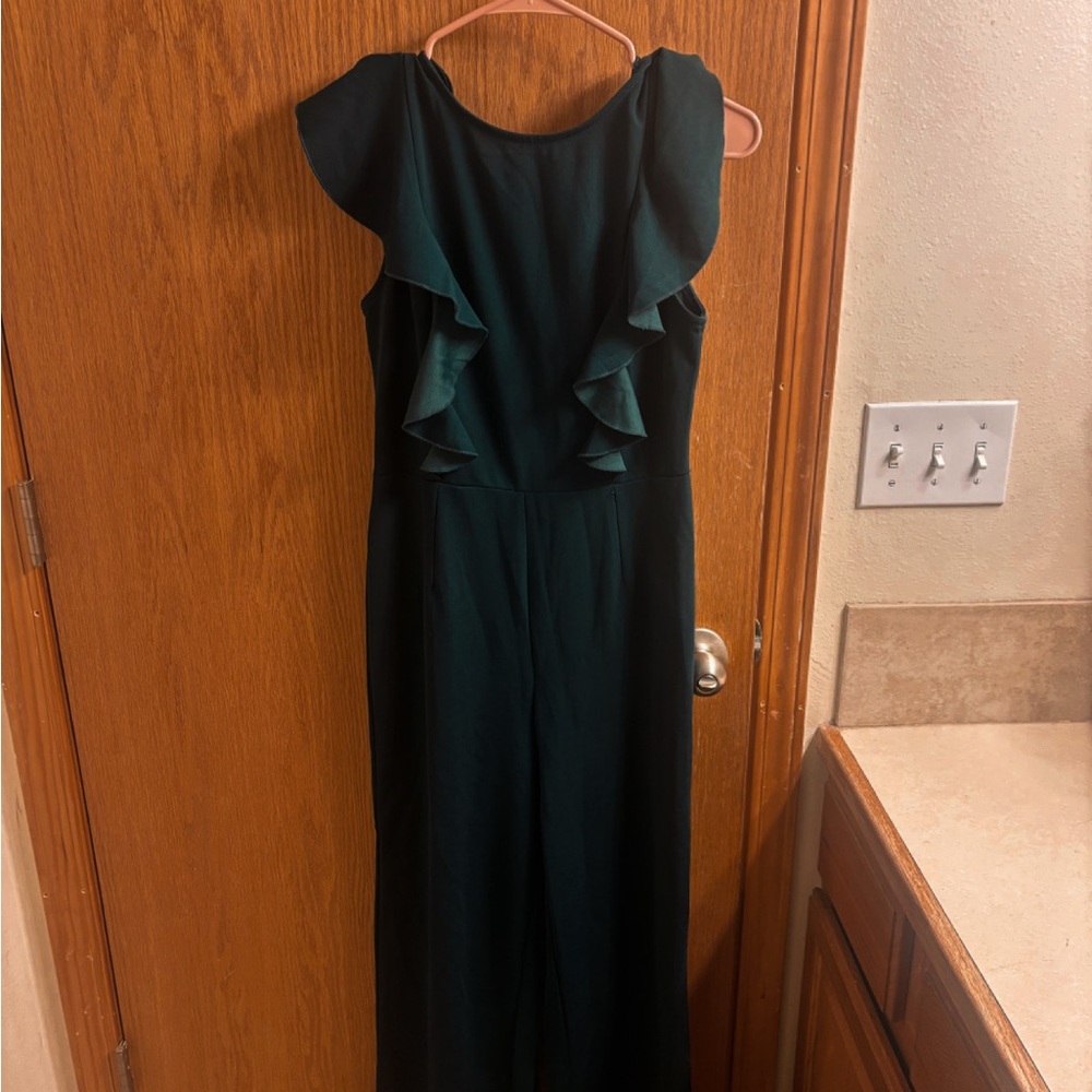Elegant Dark Green Ruffled Jumpsuit